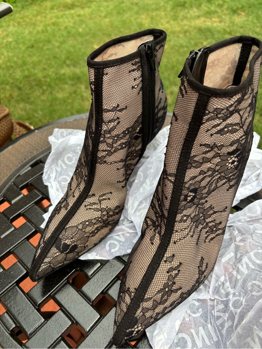 INC International Concepts Black Lace Mesh Pointed Toe Ankle Boots